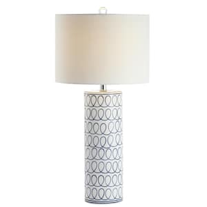 Loop 28.75 in. Blue/White Ceramic Modern Column LED Table Lamp