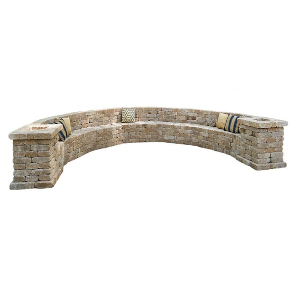 Pavestone Rumblestone 174.5 in. W x 31.5 in. H x 105.75 in. L Large Curved Concrete Bench Kit in Sierra Blend