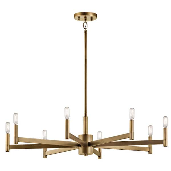 Erzo 35.5 in. 8-Light Natural Brass Contemporary Candle Circle Chandelier for Dining Room