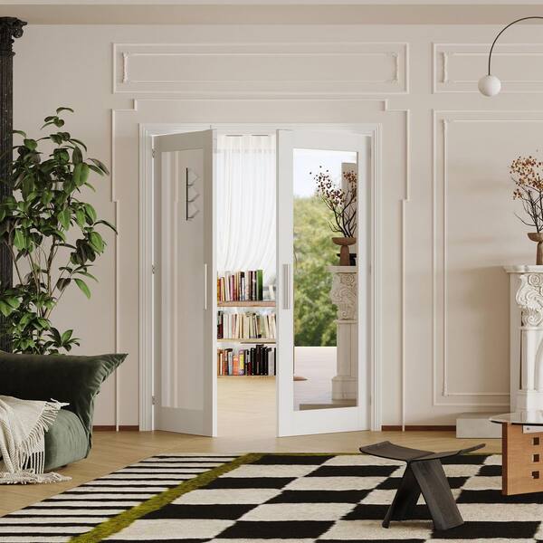 TENONER 64 in. x 80 in. Solid Wood & MDF, Full Lite, Mirrored