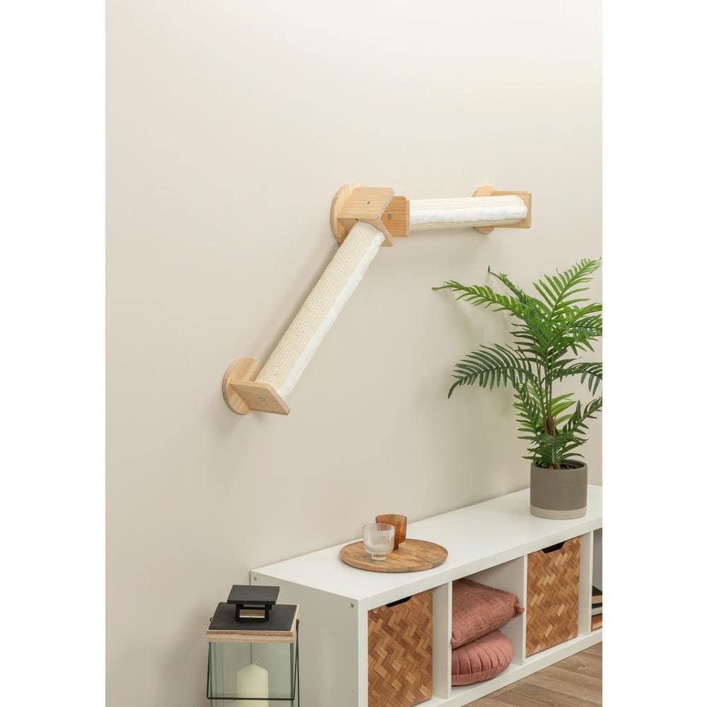 Natural and White Wall Mount Sisal Cat Scratching Post System