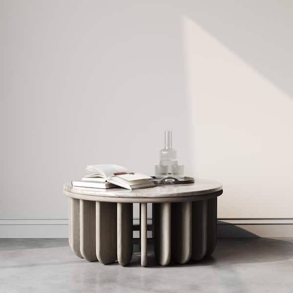 Cielo, 35 in. White, Round Shape with Marble Top. Coffee Table