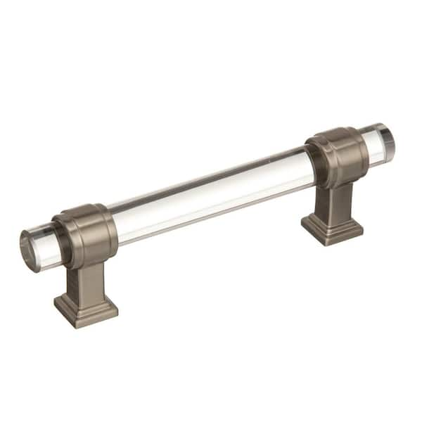 Amerock Glacio 3-3/4 in. (96mm) Modern Clear/Satin Nickel Bar Cabinet Pull