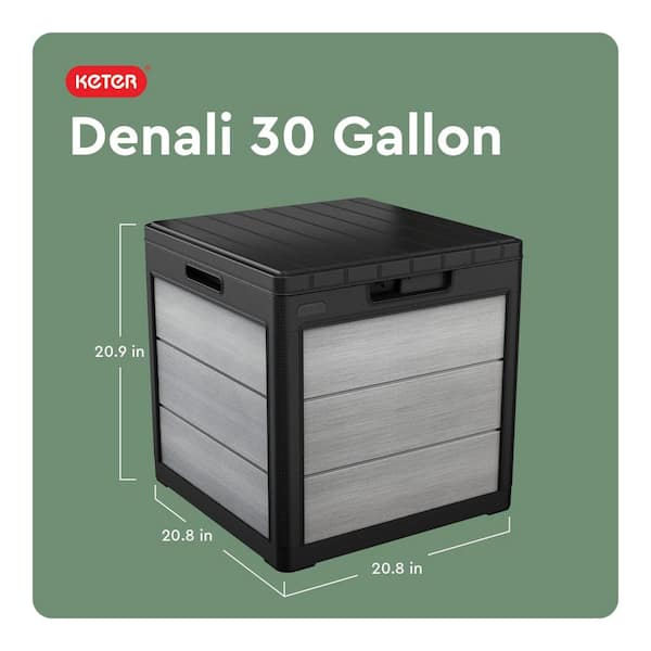 Denali 30 Gal. Compact Durable Resin Plastic Deck Box Outdoor Storage For Patio Lawn and Garden, Grey