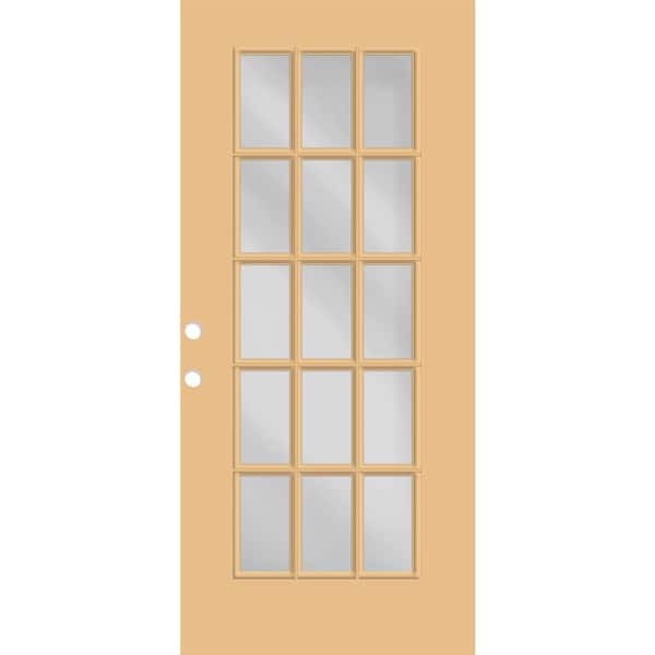 Reliant 32 in. x 80 in. Right-Handed FullLite 15L SDL Clear Glass Jackfruit Finish Fiberglass Front Door Slab