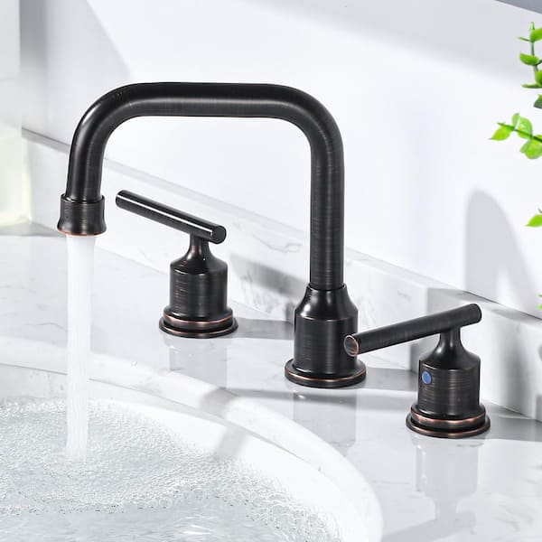 8 in. Widespread Double Handle High Arc Bathroom Faucet with Pop-up Drain and Supply Lines in Oil Rubbed Bronze (1-Pack)