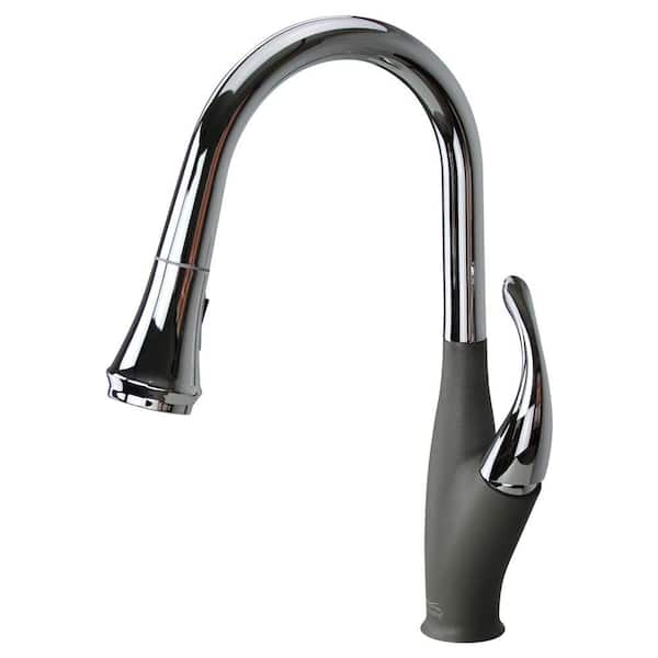Transolid Layla Single-Handle Pull-Out Sprayer Kitchen Faucet in Polished Chrome/Grey