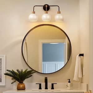 Joree 21.6 in. 3-Light White Modern Metal Bowl Globe Shape Bathroom Vanity Lights For Mirror Linear Wall Sconces