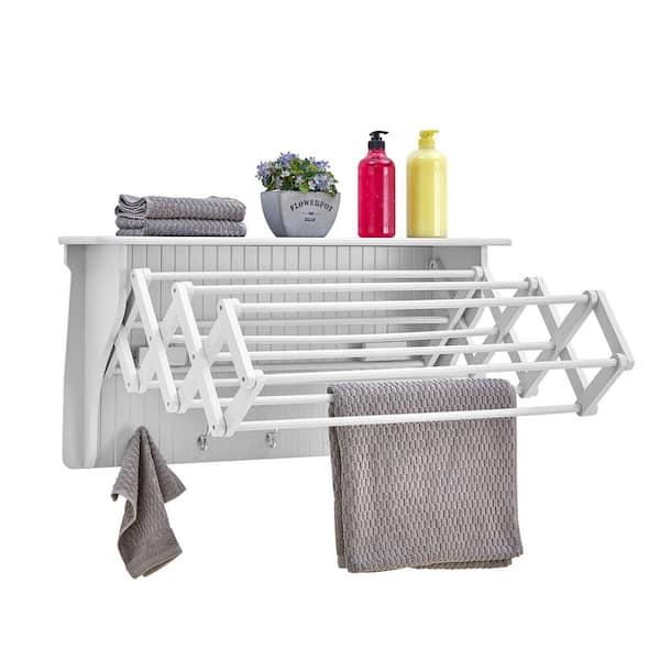 36 in. White Wall Retractable Accordion Drying Rack