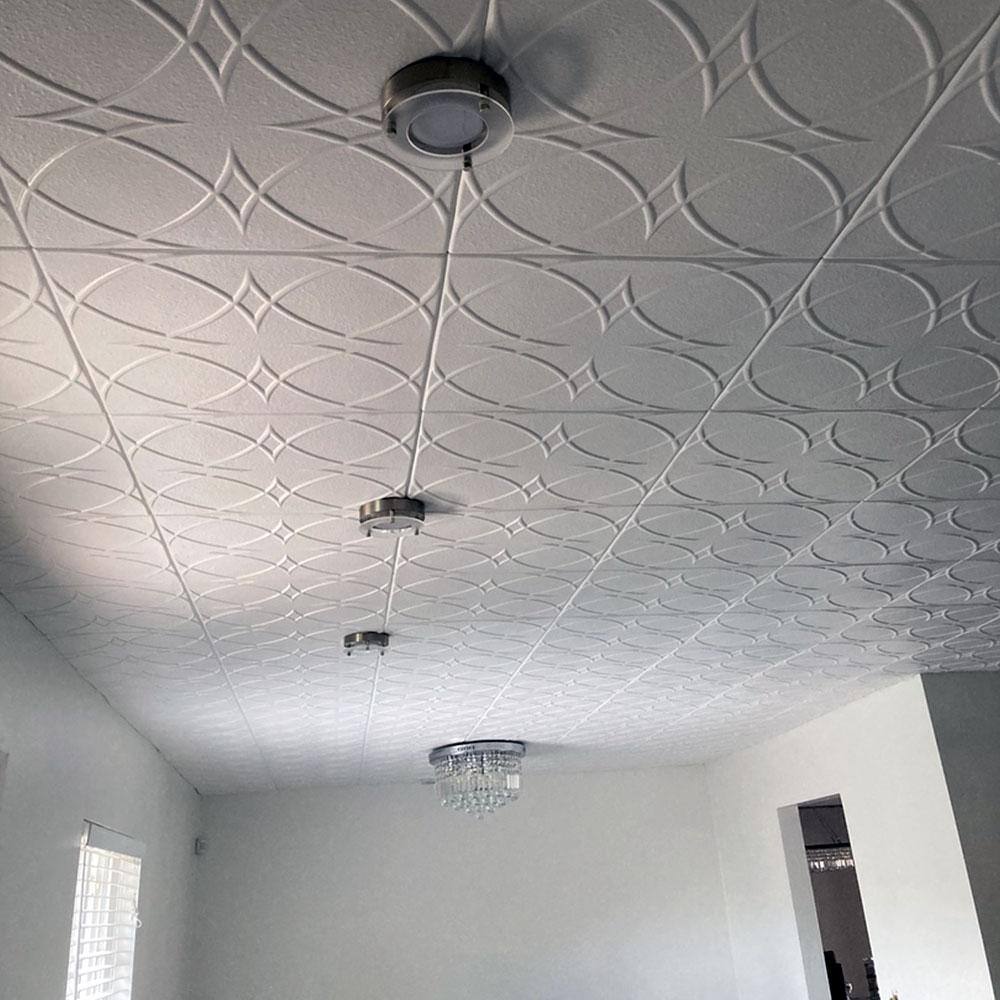Plain White Polystyrene Glue-Up Ceiling Tile with Circles and Stars Design
