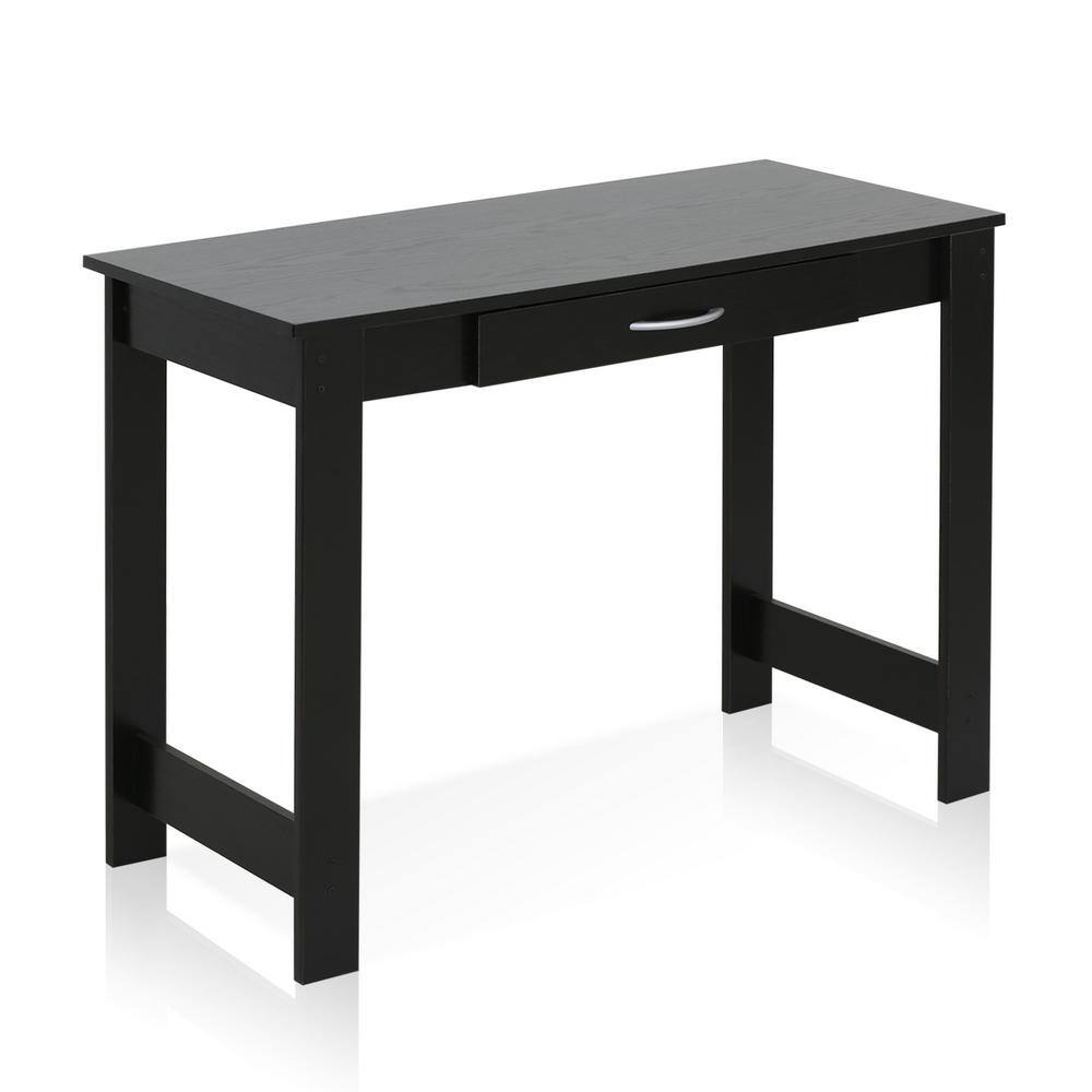 Sleek Black Composite Wood Writing Desk with Drawer