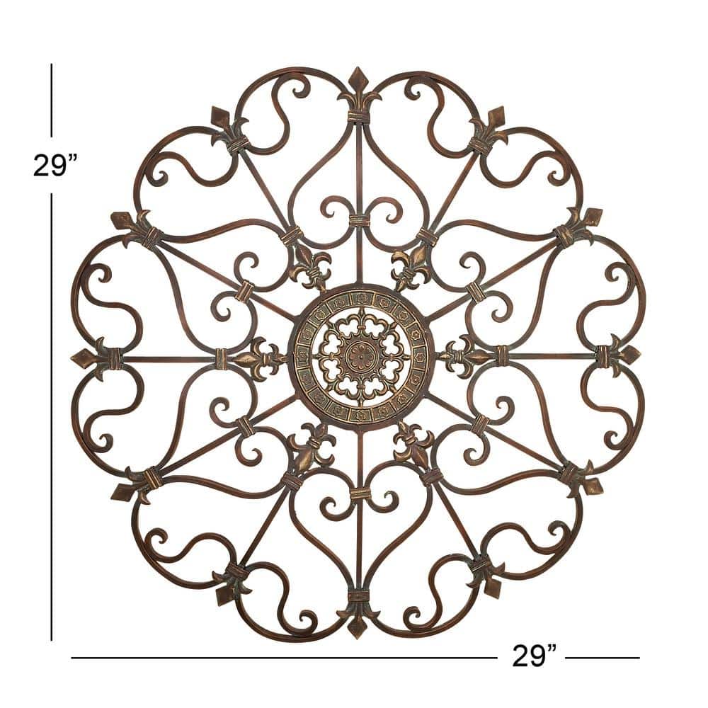 Bronze Ornate Scrollwork Round Metal Wall Decor, 29"