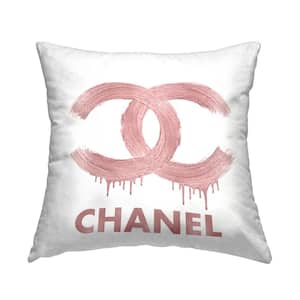 Pink Fashion Brand Designer Glam Logo Pink Print Polyester 18 in. X 18 in. Throw Pillow