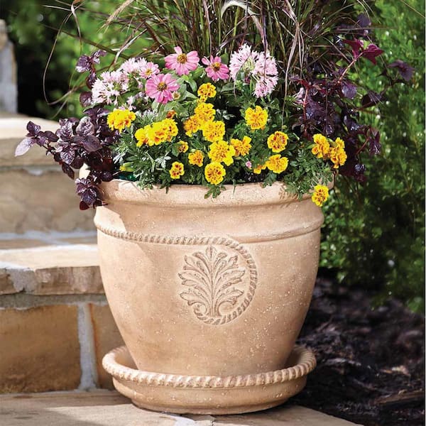 PRIVATE BRAND UNBRANDED 16 in. Dia in Aged Ivory Cast Stone Cameo Pot  PS6276ai - The Home Depot