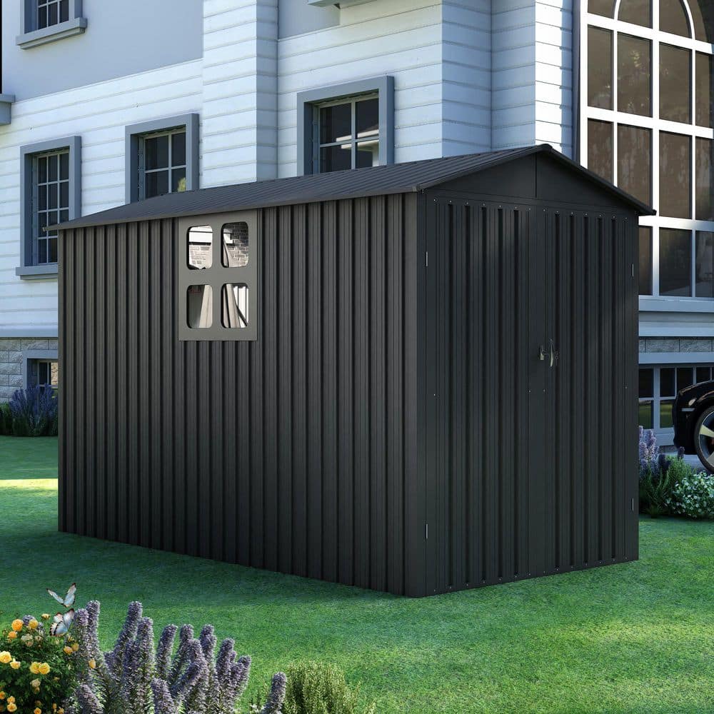 5.5 ft. x 9.7 ft. Dark Gray Motorcycle Outdoor Metal Storage Shed Garage wi