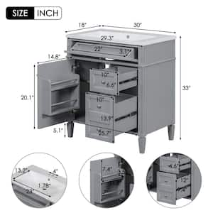 30 in. W. x 18 in. D x 33 in. H Single Sink Bath Vanity in Gray with White Resin Top, Tip-out Drawer, Adjustable Shelf