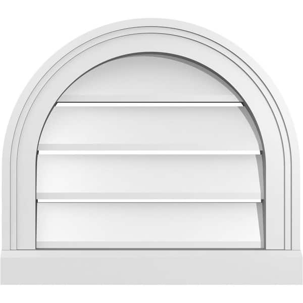Ekena Millwork 18 in. x 16 in. Round Top Surface Mount PVC Gable Vent: Functional with Brickmould Sill Frame