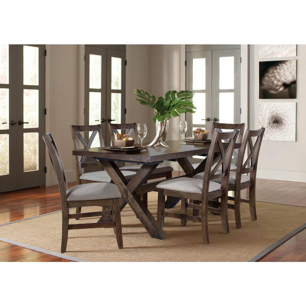 Astoria Rustic Brown Wood 7-Piece Dining Set with Upholstered Chairs