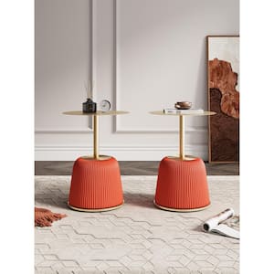 Anderson Modern 15.75 in. Orange Round Metal Leatherette Upholstered End Table (Set of 2)