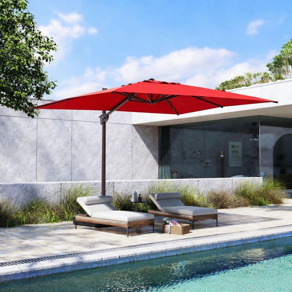 9 ft. x 10.5 ft. Rectangular Outdoor Aluminum Offset Cantilever 360° Rotation Patio Umbrella in Red with No Base price history on PriceWatchPro