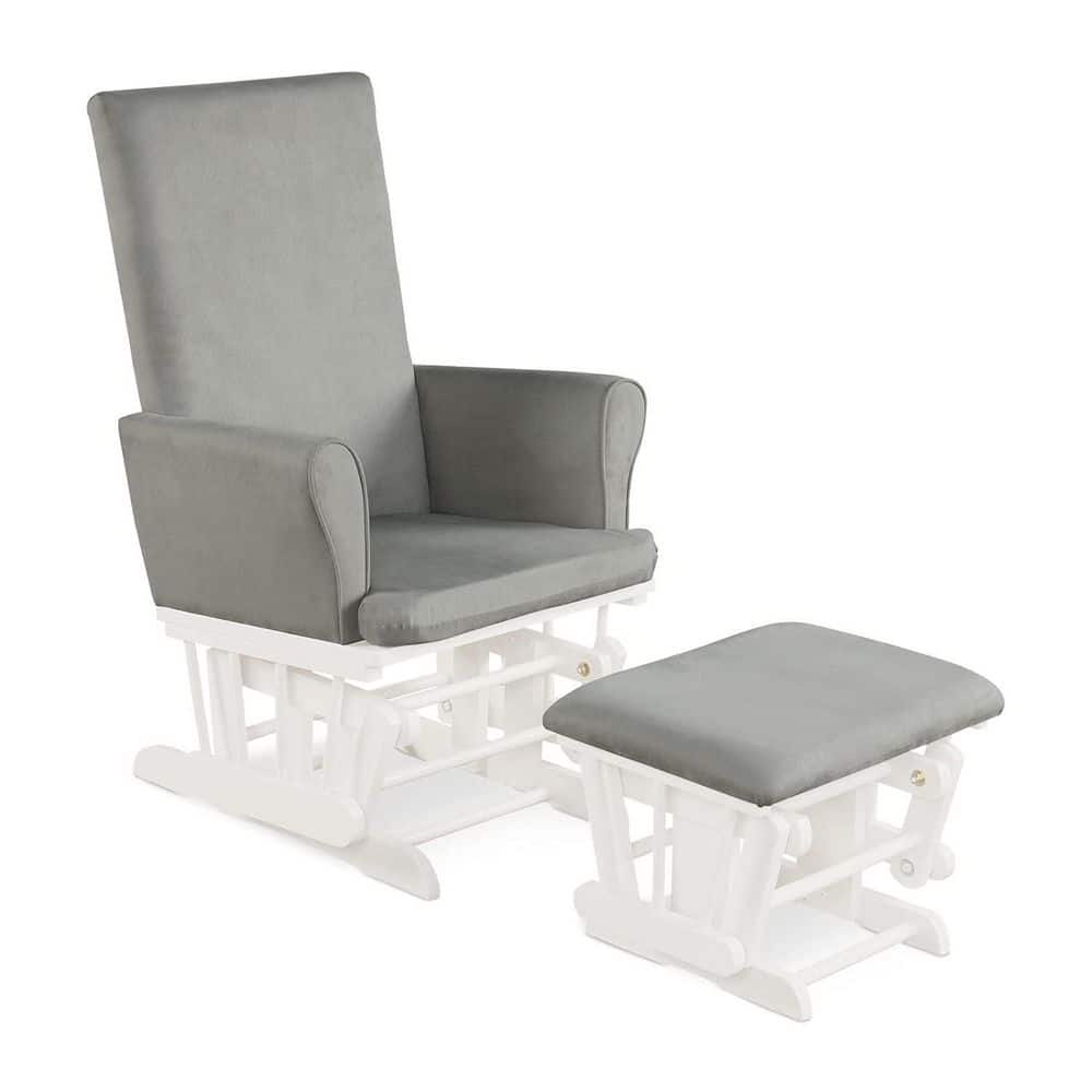 Alpulon Wood Patio Baby Nursery Relax Outdoor Rocking Chair Glider and Ottoman Set in Light Gray -  ZMWV444