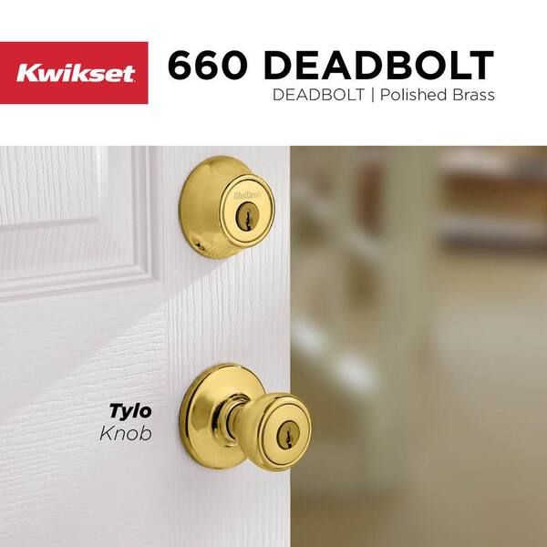 Kwikset Tylo Polished Brass Keyed Entry Door Knob Featuring