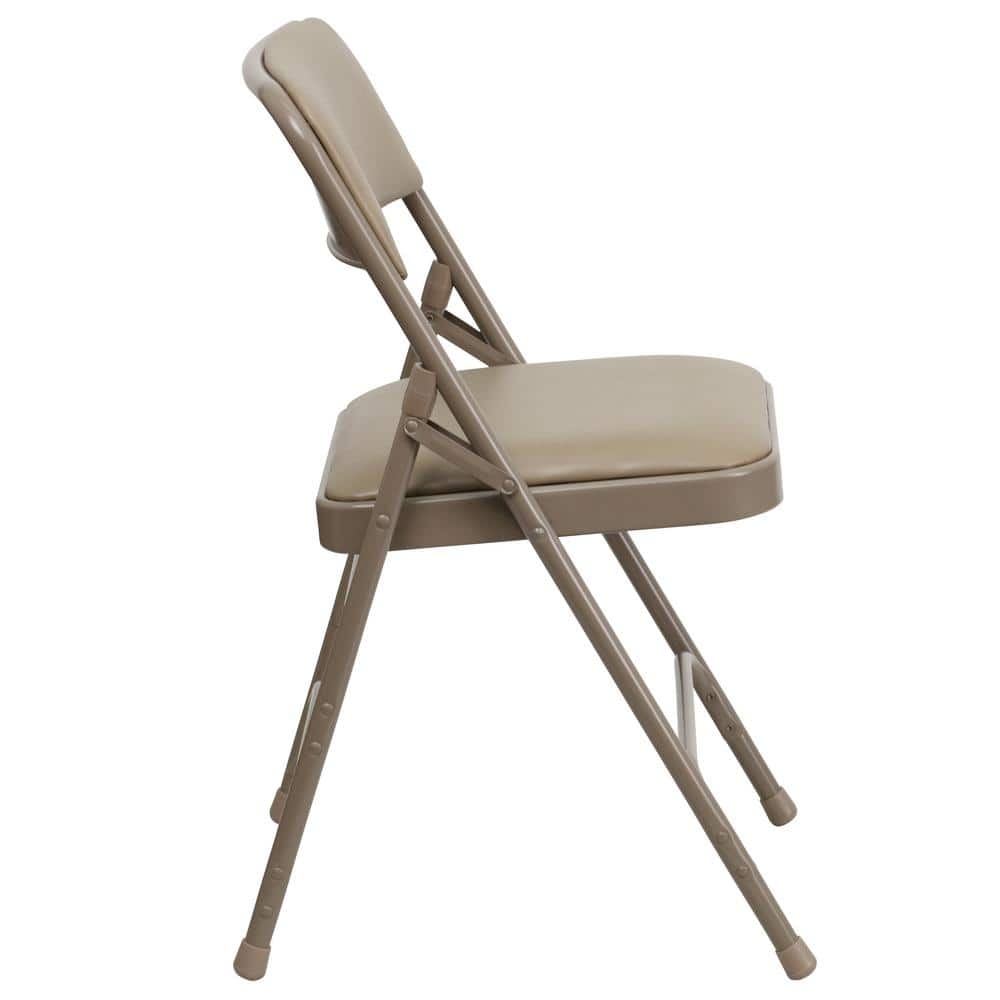 Flash Furniture HERCULES Series Curved Triple Braced & Double Hinged Beige Vinyl Metal Folding Chair