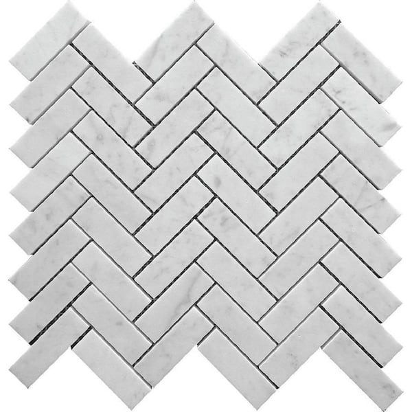 Apollo Tile White 4 in. x 5 in. Herringbone Polished Marble Mosaic Tile Sample (0.13 sq. ft./Piece)