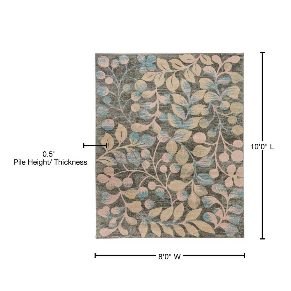 Grey and Beige Floral Synthetic 8' x 10' Area Rug