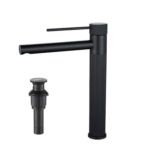 androme Single Hole Single Handle High-Arc Bathroom Faucet with Pop Up Drain in Matte Black