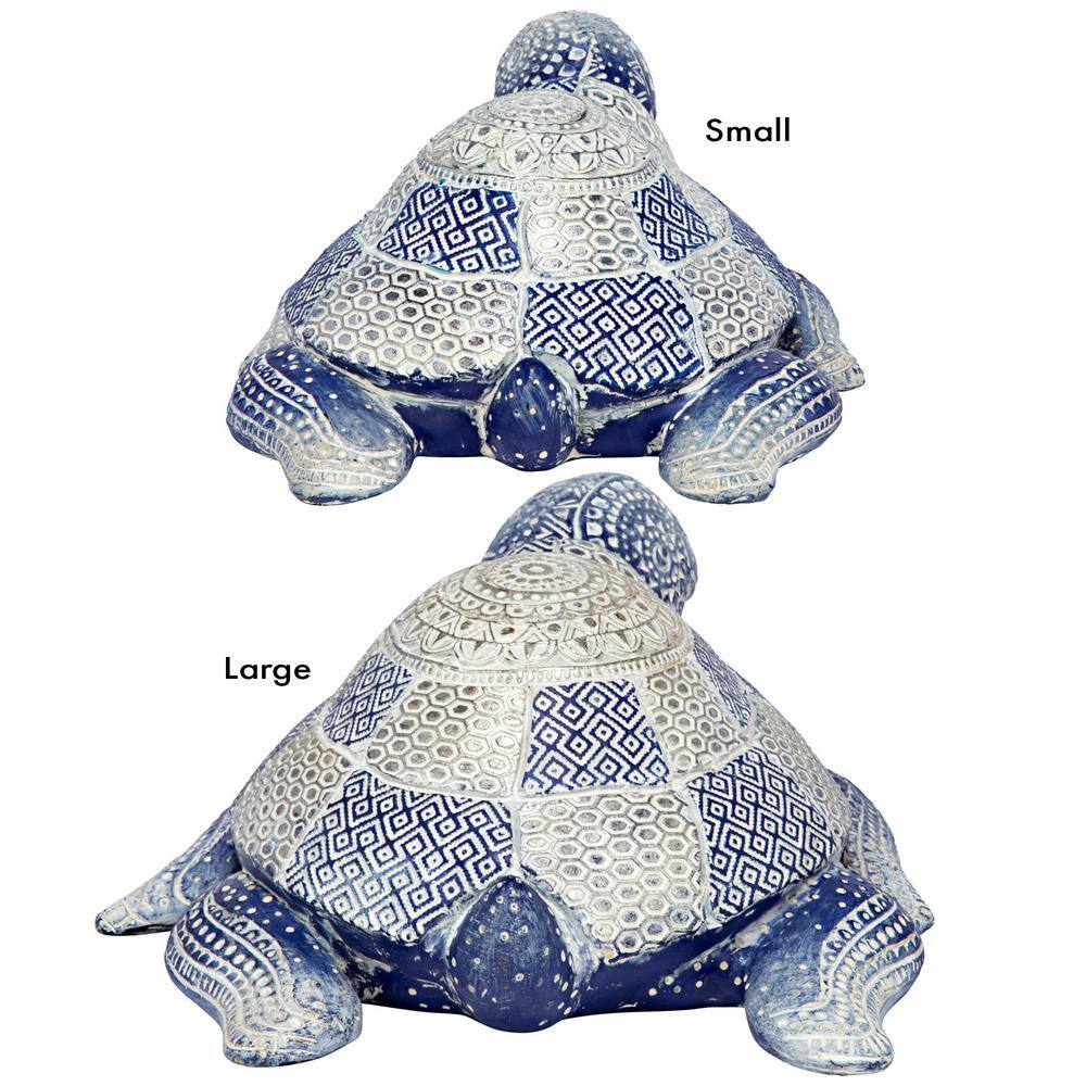Peaceful Blue and Silver Resin Sea Turtle Figurine Set