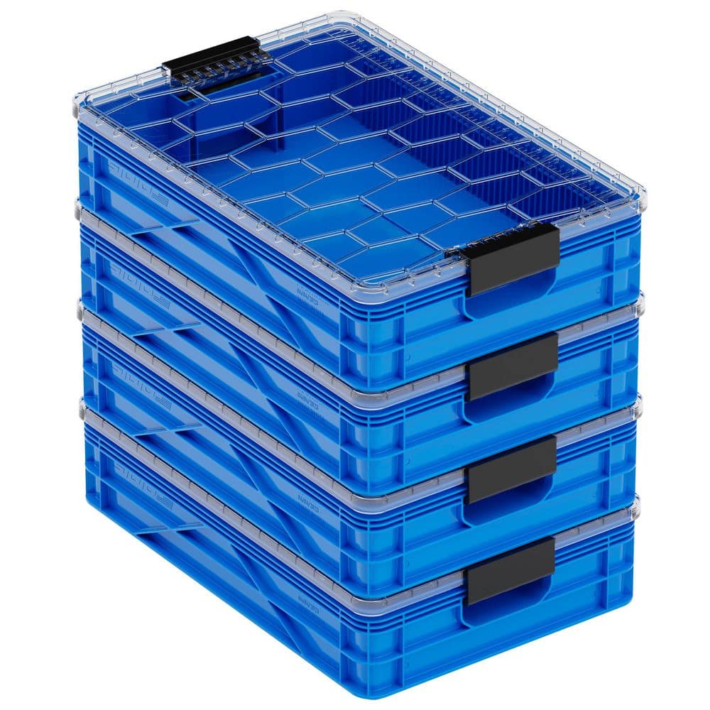 Quarter Crate 4-Pack Heavy Duty Stackable Storage Bins with Lids and Dividers Blue price history on PriceWatchPro