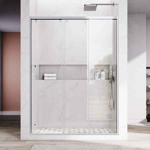 UKS13-L 56 to 60 in. W x 76 in. H Triple Bypass Sliding Semi-Frameless Shower Door in Chrome, 5/16 in. Clear Glass