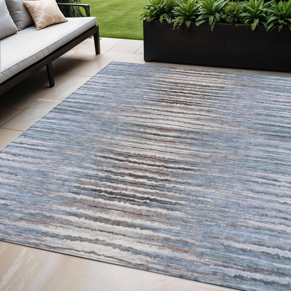 Sky Blue, Denim Blue 5 ft. x 8 ft. Woven Striped Polyester Rectangle Indoor/Outdoor Area Rug price history on PriceWatchPro