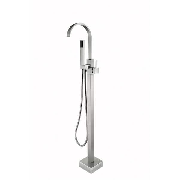 Maincraft Single-Handle Floor Mount Freestanding Tub Faucet with Hand Shower in Brushed Nickel