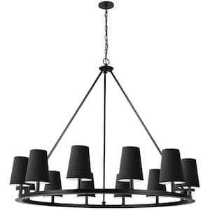 Colby 12-Light Matte Black Shaded Circle Chandelier for Dining