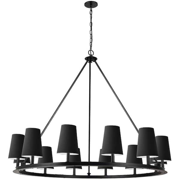 Dainolite Colby 12-Light Matte Black Shaded Circle Chandelier for Dining