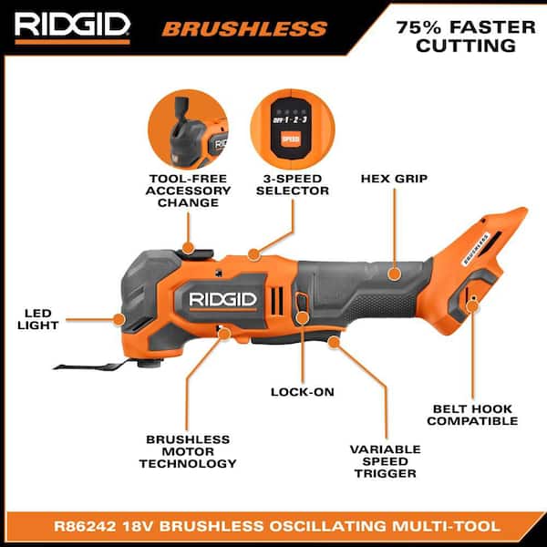 メンテナンス Ridgid R840095 RIDGID 18V Brushless Cordless Oscillating Multi-Tool Kit with 2Ah