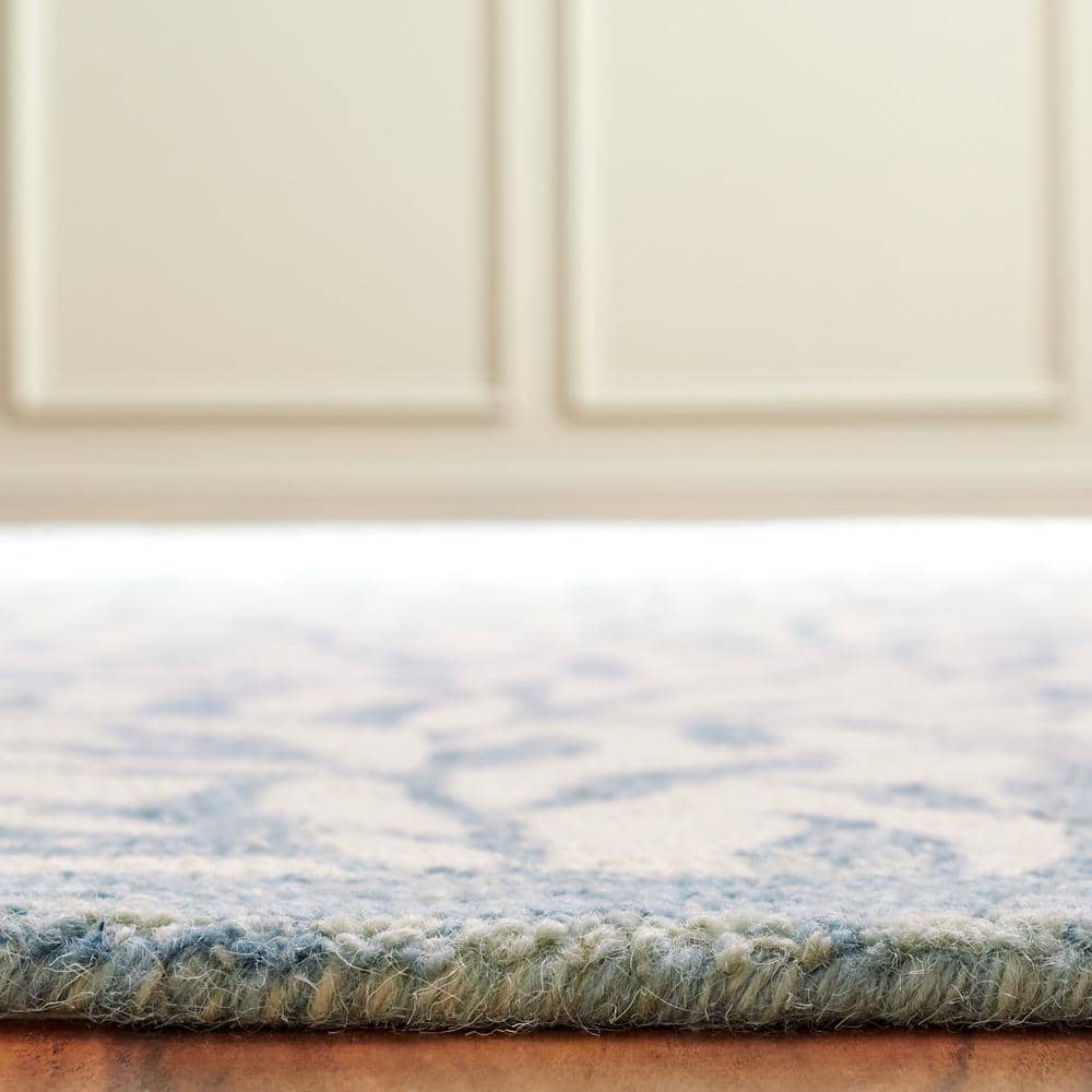 Ivory and Blue Hand-Tufted Wool Rectangular Area Rug, 8' x 10'