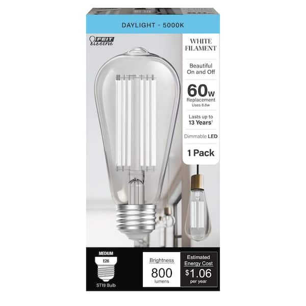 T10 Led Bulb,Dimmable 6W Led Tubular Bulbs, 60 Watt Incandescent Bulb  Equivalent, 5000K Cool White, Clear Glass, E26 Base Lamp Bulb, for Cabinet