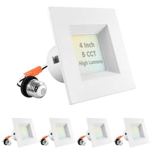 4 in. 14W Square LED Can Lights 5-Color Selectable Remodel Integrated LED Recessed Light Kit Baffle Trim (4-Pack)