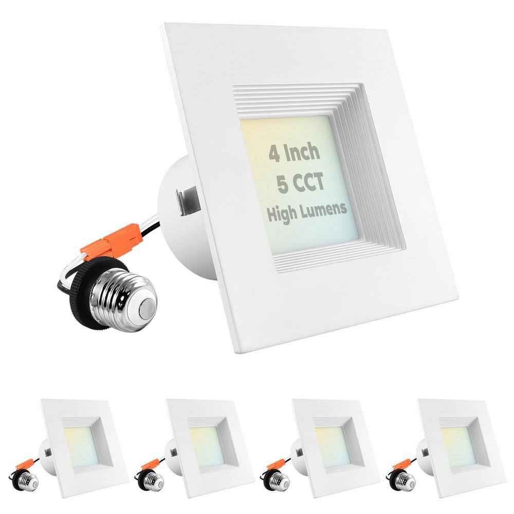 White Square LED Recessed Can Light with Adjustable Color Temperature