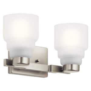 Vionnet 14.5 in. 2-Light Brushed Nickel Transitional Bathroom Vanity Light with Satin Etched Glass