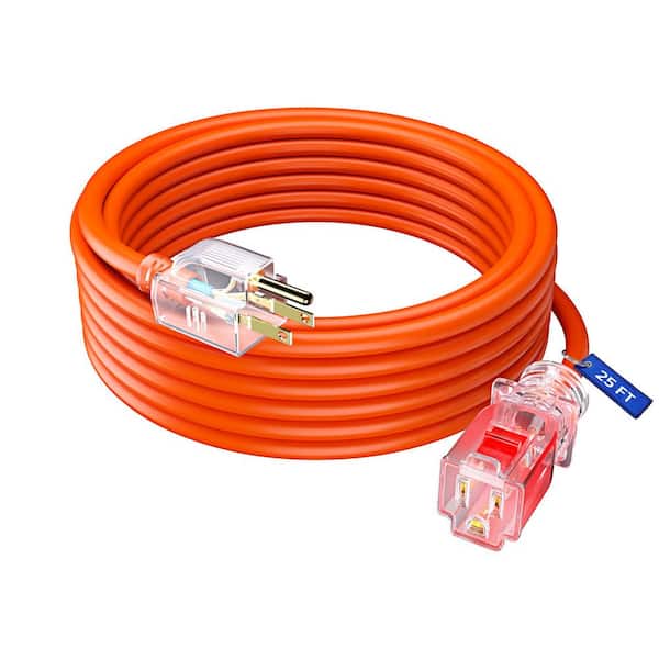 MAXIMM 25 ft. 16 / 3 Light Duty Indoor Extension Cord with Lock and Lights 13 Amps Orange