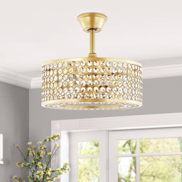 18 in. Indoor Gold Caged Crystal Ceiling Fan with Light Kit and Remote Control