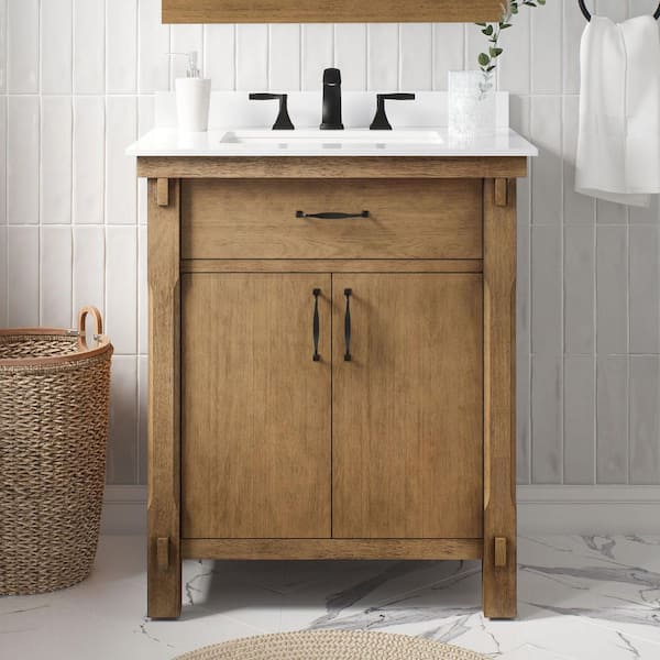 Bellington 30 in. Single Sink Almond Toffee Bath Vanity with White Engineered Stone Top (Assembled)