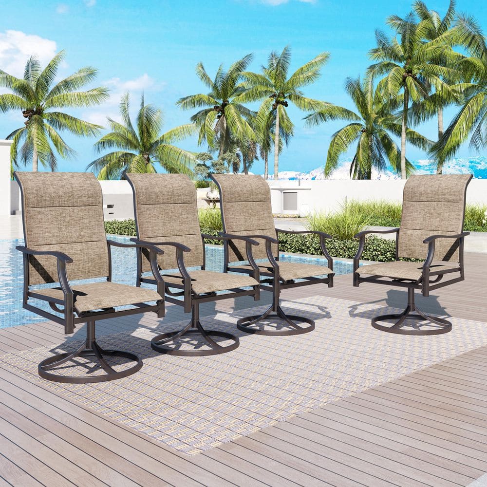 PHI VILLA Swivel Padded Textilene Metal Outdoor Dining Chair (4