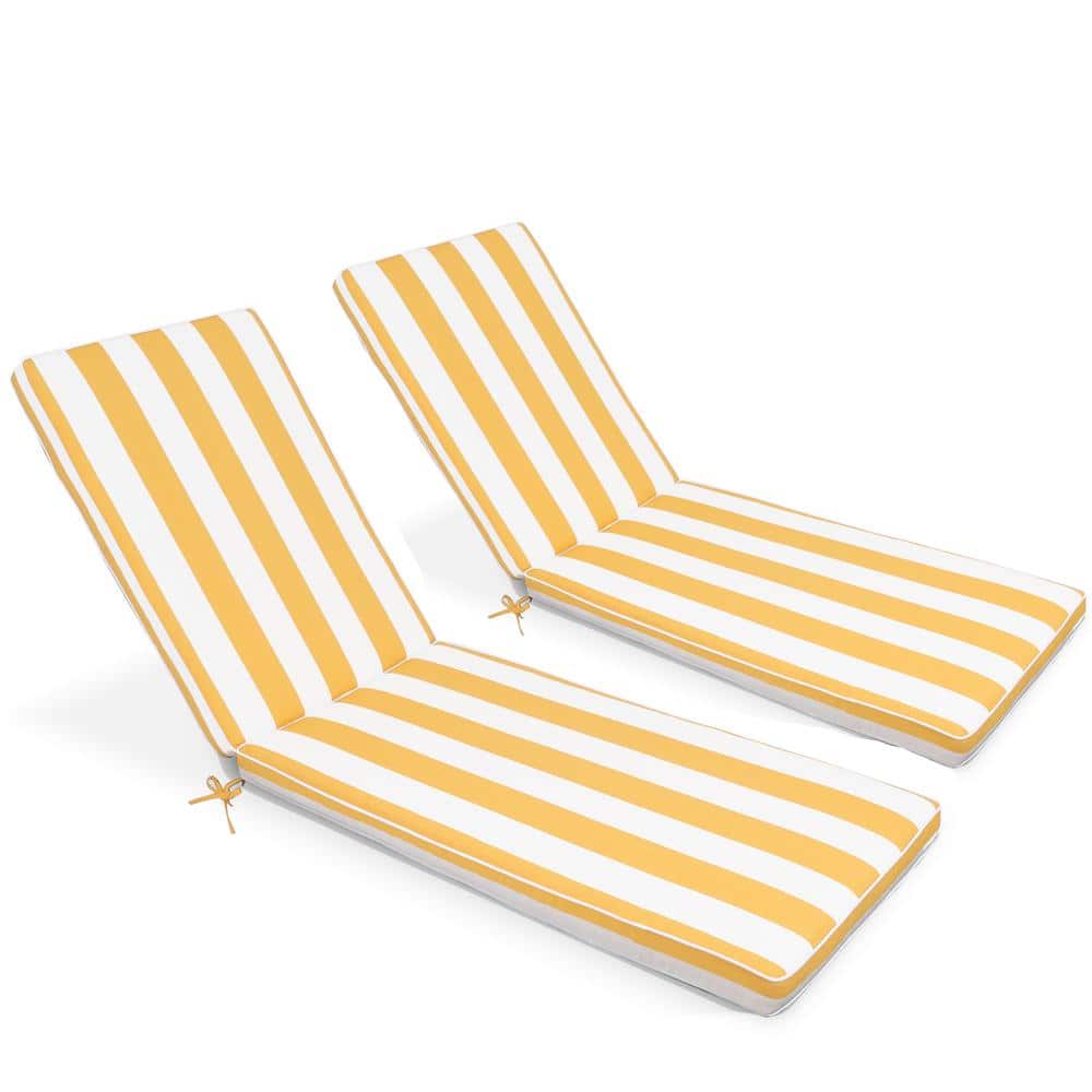 Yellow White 2-PC 22 x 3 Replacement Outdoor Chaise Lounge Cushion Lounge C