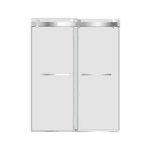 72 in. W x 76 in. H Double Sliding Frameless Shower Door in Brushed Nickel Inline Shower Enclosure