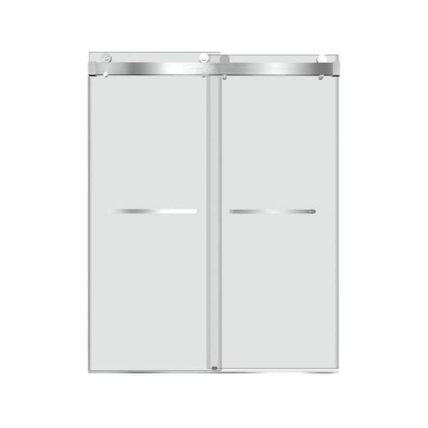 WELLFOR 76 in. W x 76 in. H Double Soft-Closing Sliding Frameless Shower Door in Brushed Nickel with 3/8 in. Clear Glass